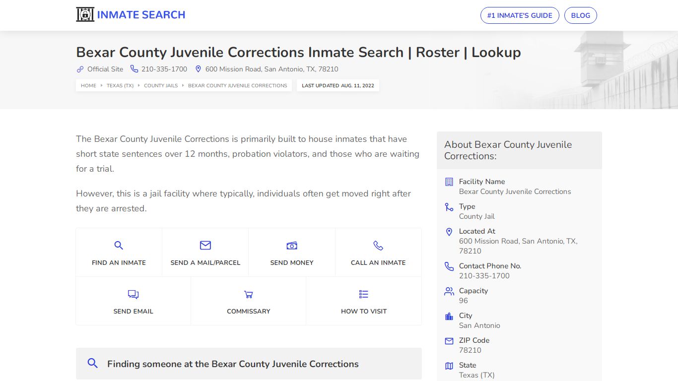 Bexar County Juvenile Corrections Inmate Search | Roster ...